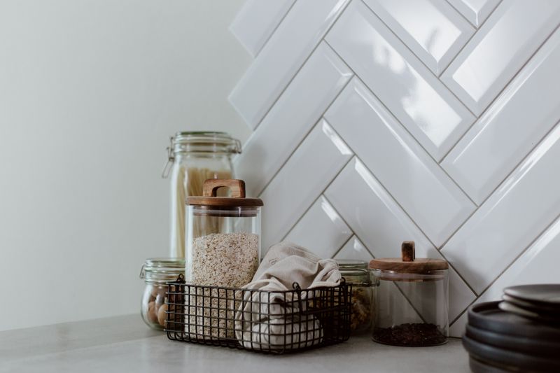 Custom pantry with organized shelving and storage jars